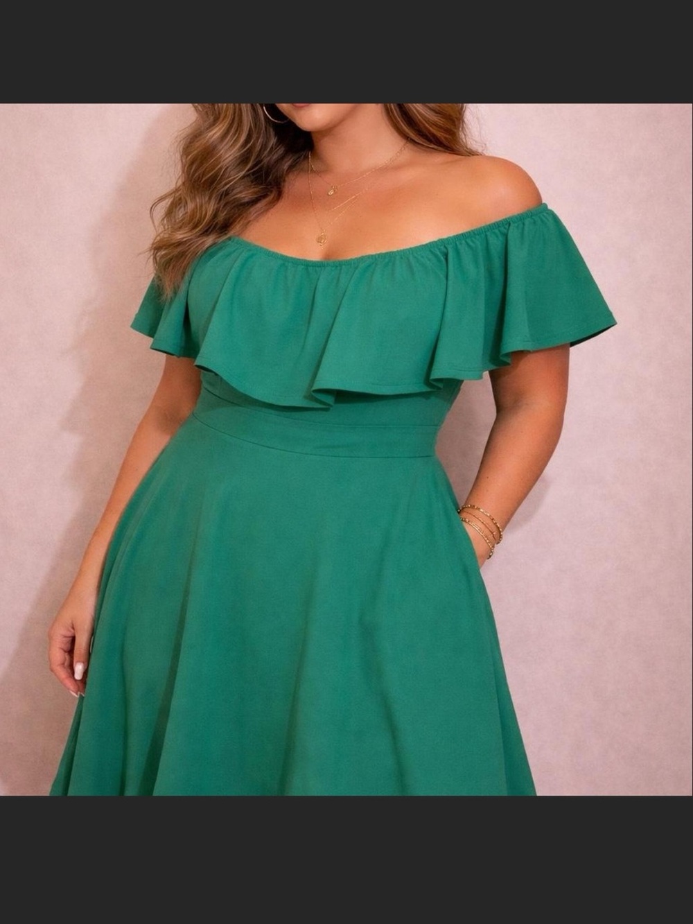 Anna Strapless Ruffle Fit & Flare Dress in Emerald Green